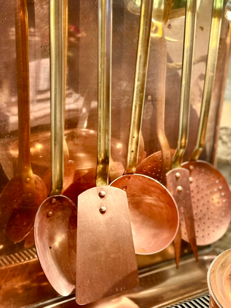 Antique French Copper Utensil Rack with Drip Tray