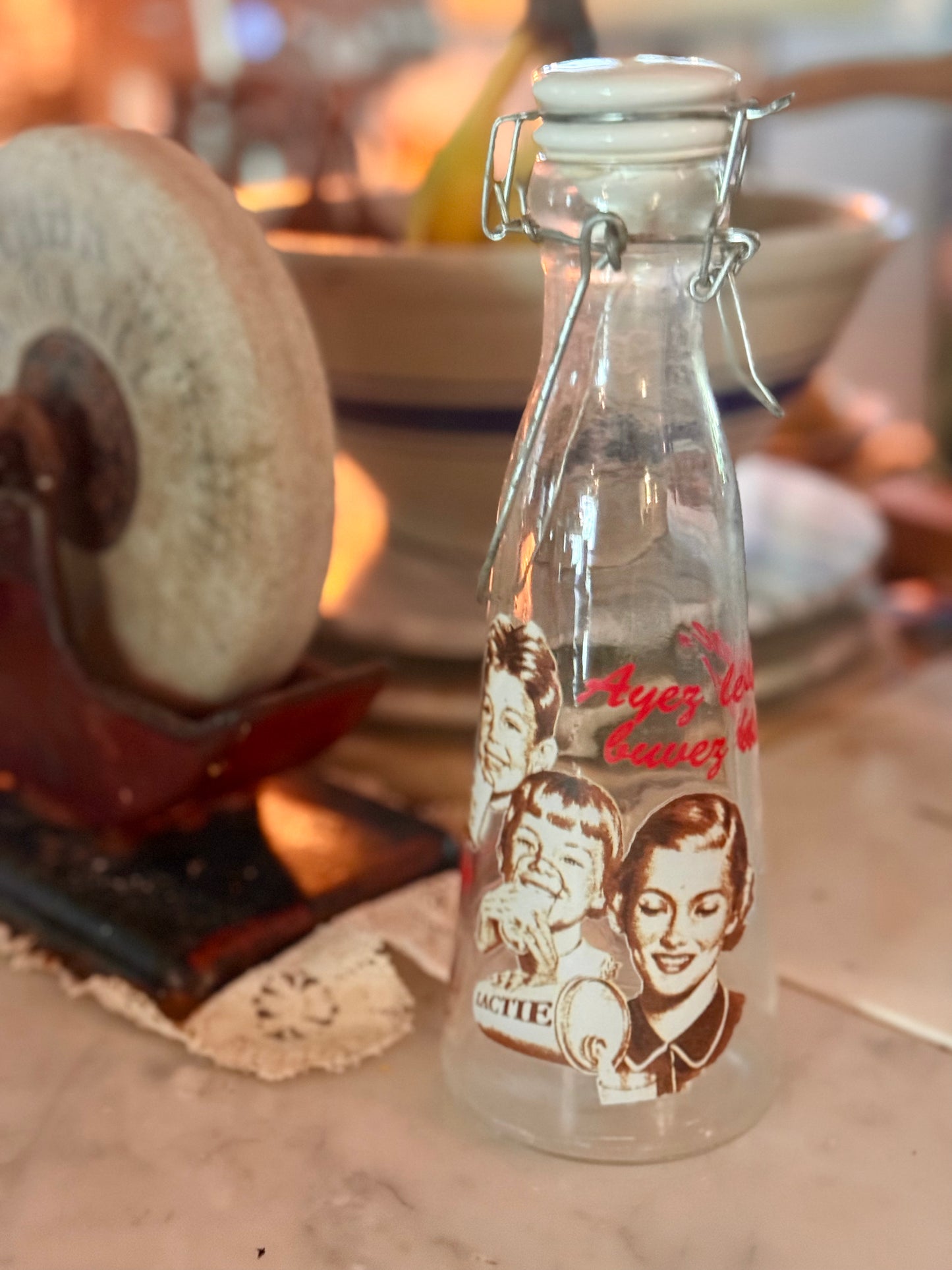 French Advertising Milk Bottle – Lactie Retro Graphic Design