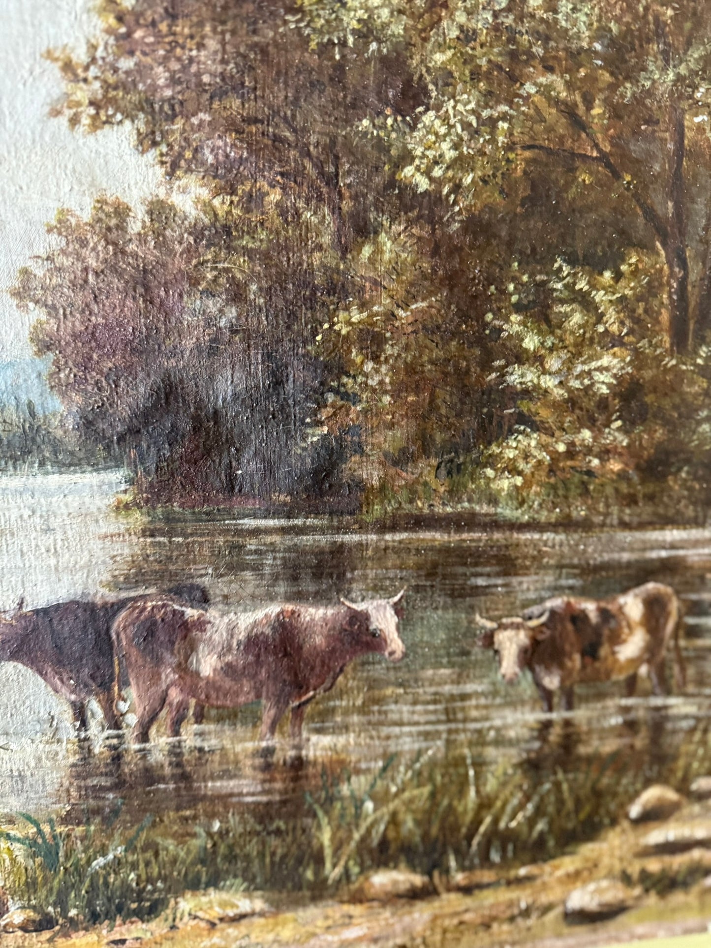 Cows in the Pond, 19th Century Oil on Canvas