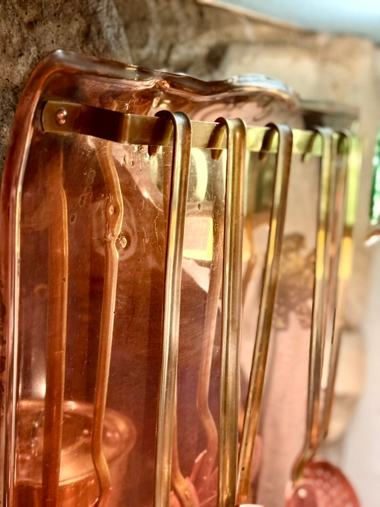 Antique French Copper Utensil Rack with Drip Tray
