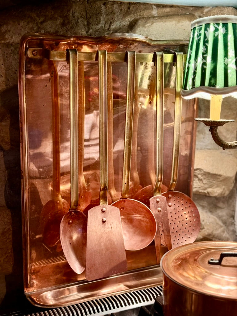 Antique French Copper Utensil Rack with Drip Tray