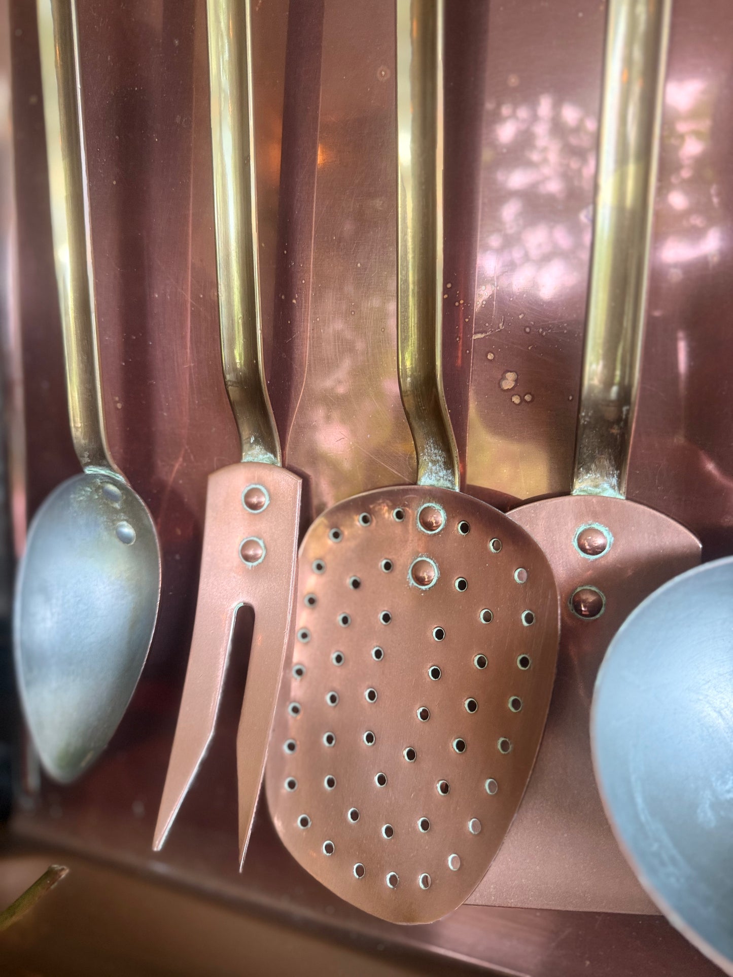 🇫🇷 Vintage French Copper & Brass Utensil Rack