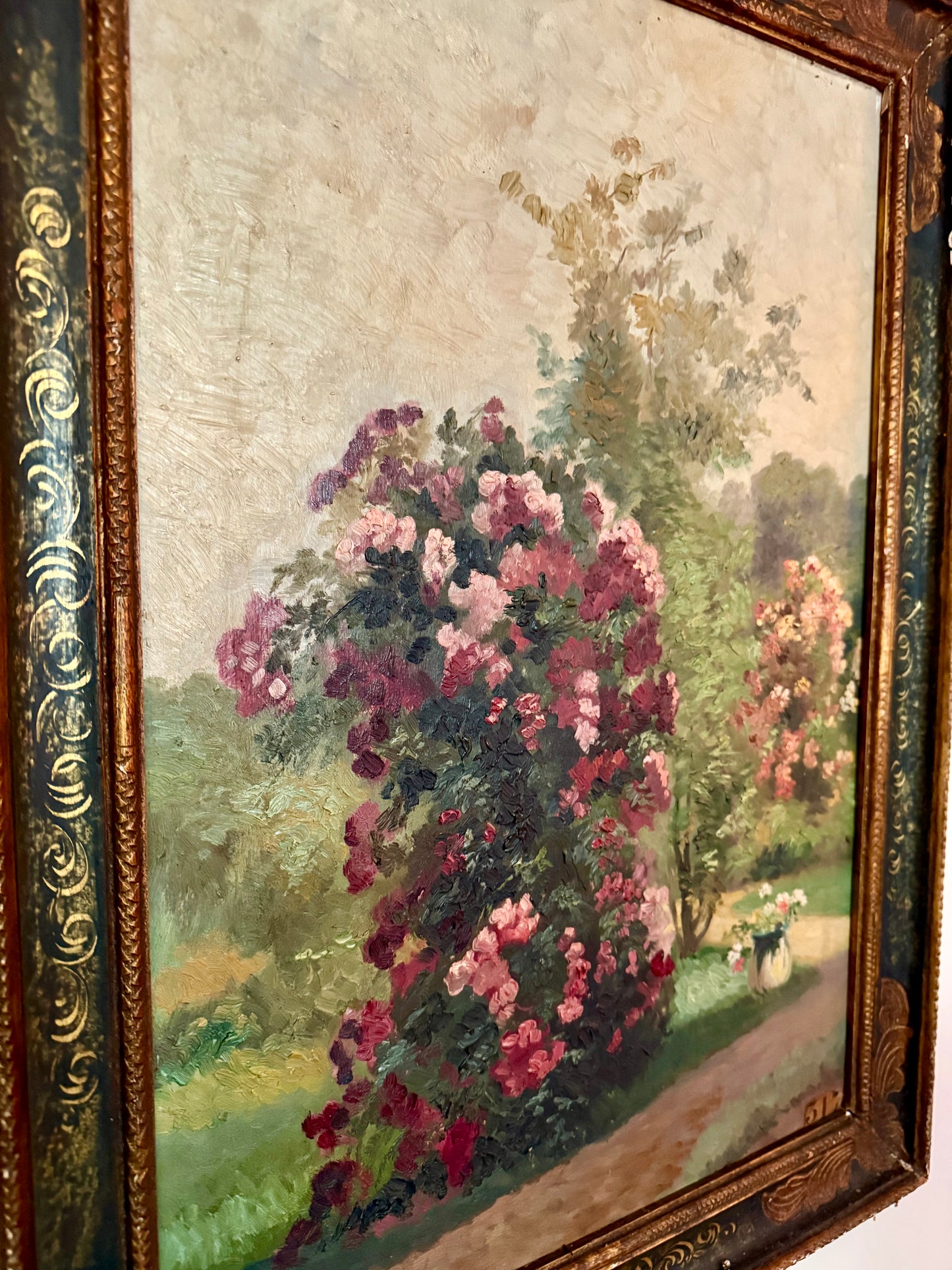 Circa 1890–1920 French Oil Painting – Garden in Bloom