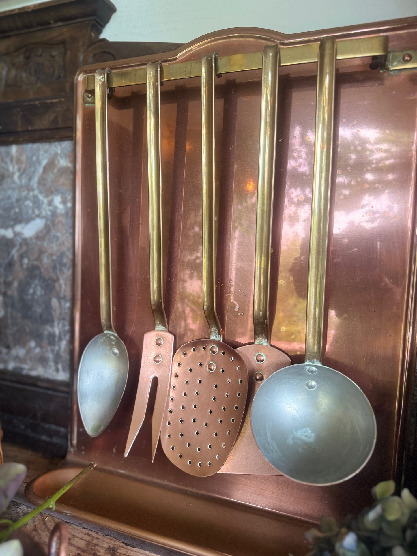 🇫🇷 Vintage French Copper & Brass Utensil Rack