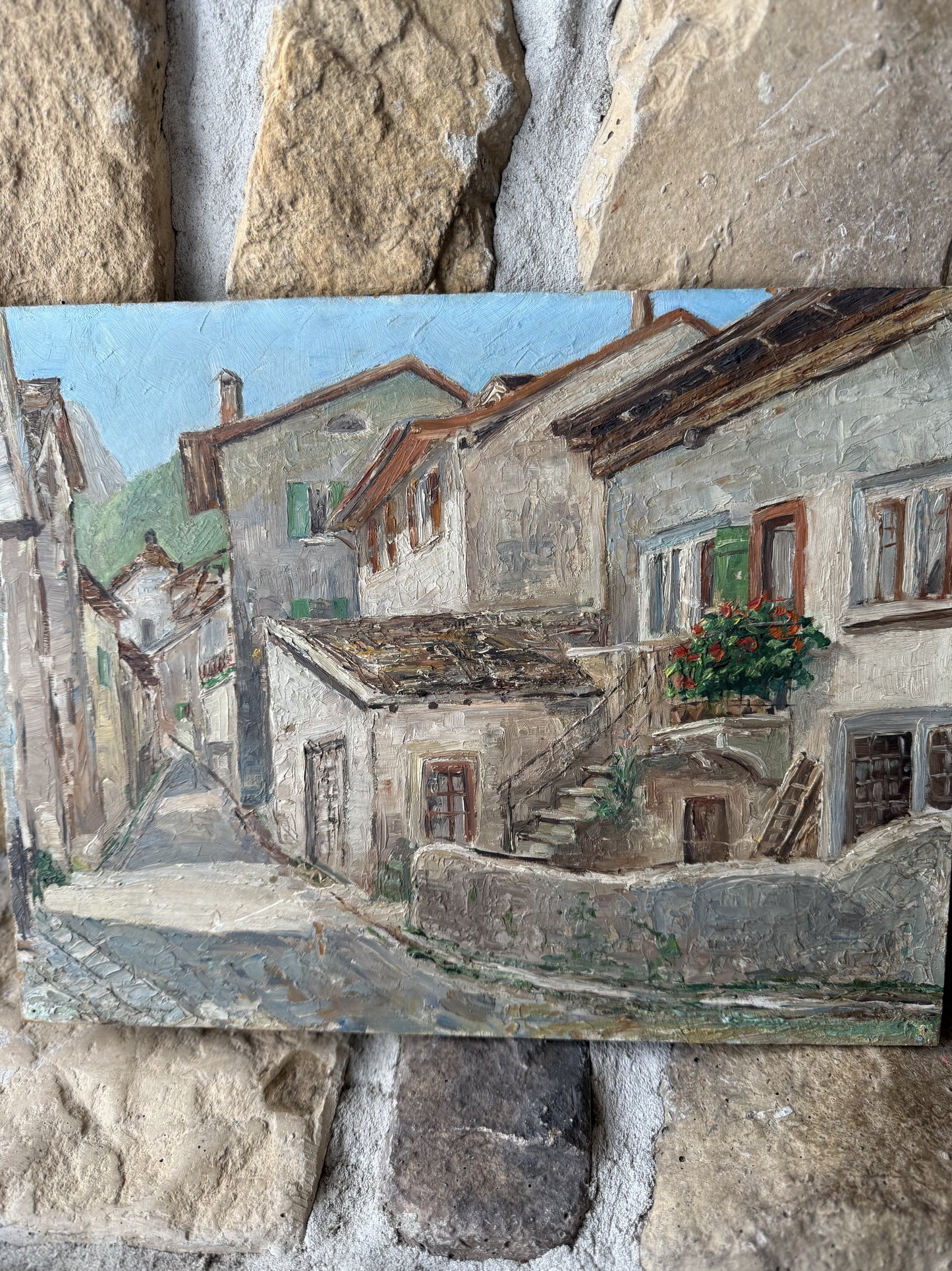 Vintage Oil on Board, Provençal Geraniums,