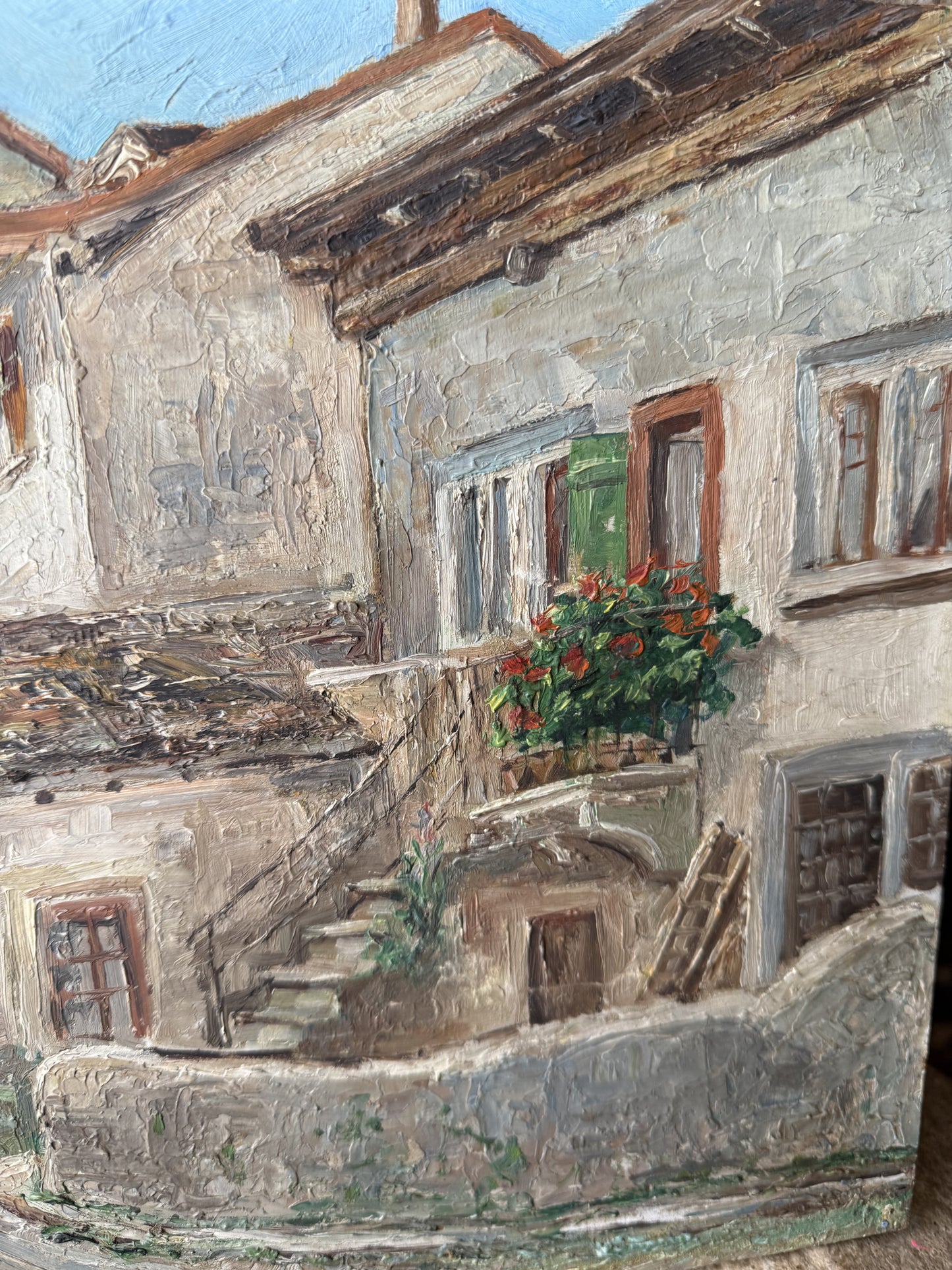 Vintage Oil on Board, Provençal Geraniums,