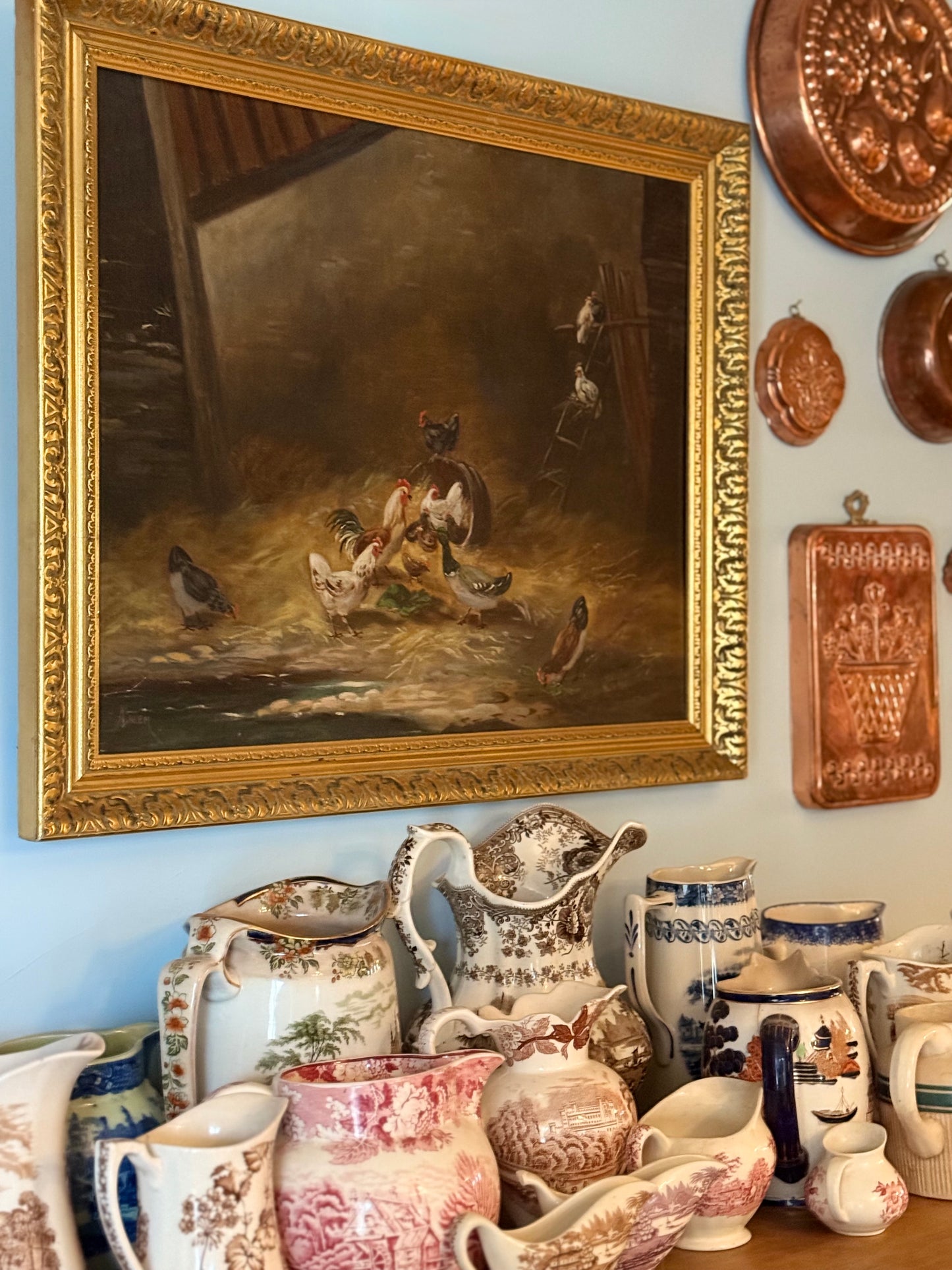 “Éveil du Poulailler” – Signed Antique Oil Painting of Barnyard Fowl