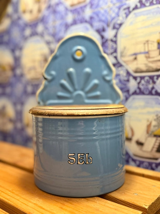 French Enamel Wall-Mount Salt Box – Bleu Ciel
