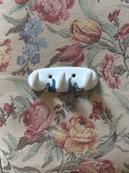 Antique Porcelaine de Paris Bathroom Hook – Blue & White Swan Design