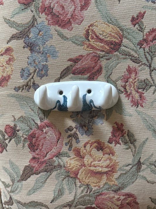 Antique Porcelaine de Paris Bathroom Hook – Blue & White Swan Design