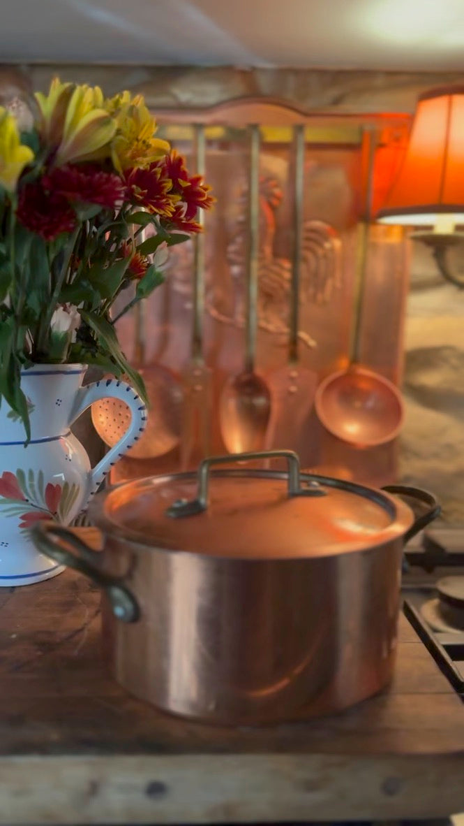 Small 20th Century Vintage French Copper Casserole Pan with Lid