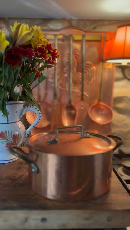 Small 20th Century Vintage French Copper Casserole Pan with Lid