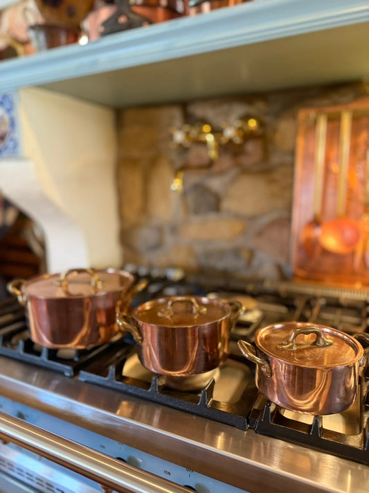 Stunning Set of Three Vintage Copper Pots with Lids (6 pieces)