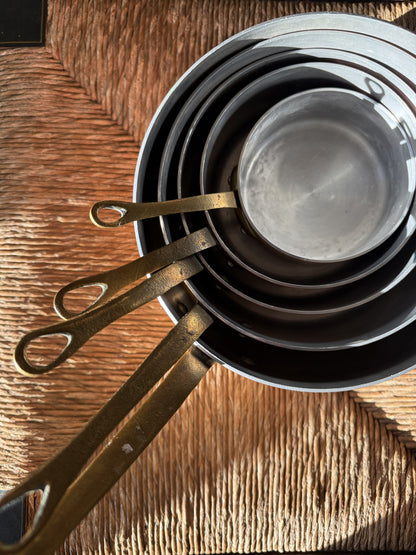 Reserved for Rachel M. | French Copper Sauce Pan Set (5) Brass Handles | EXCELLENT Condition, Ready for Use