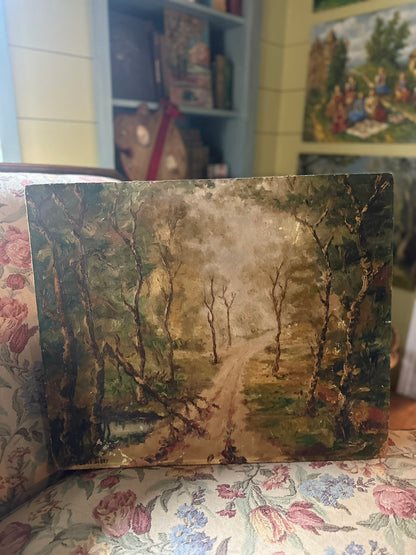 Large Oil on Board of Winding Path into Forest | Signed