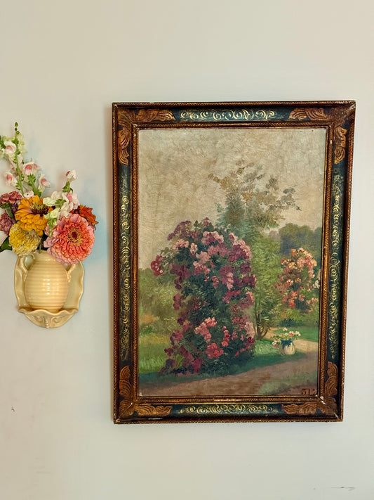 Circa 1890–1920 French Oil Painting – Garden in Bloom