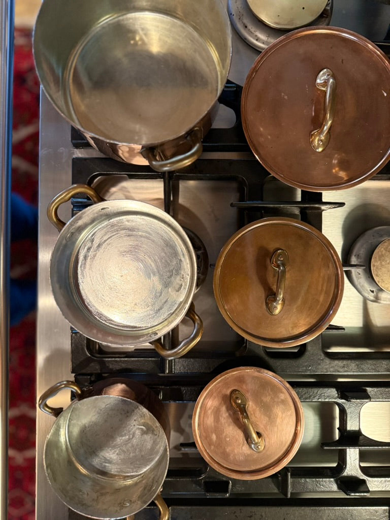 Stunning Set of Three Vintage Copper Pots with Lids (6 pieces)