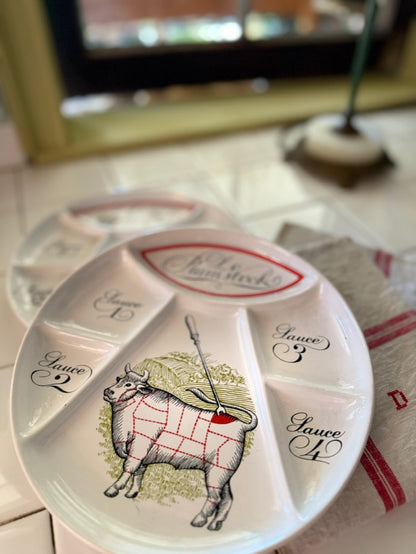 Set of 2 Unique Rumsteak Plates with Sauce Compartments