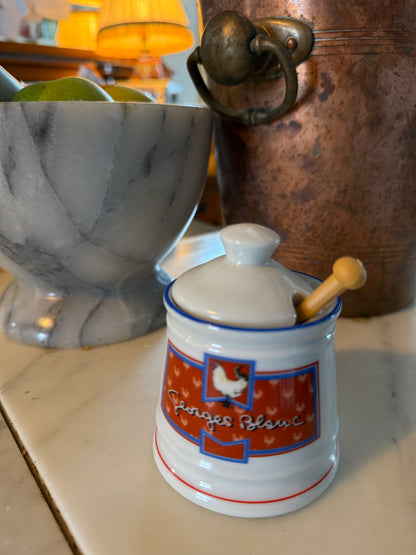Vintage Apilco France Georges Blanc Porcelain Mustard Pot with Lid &amp; Spoon