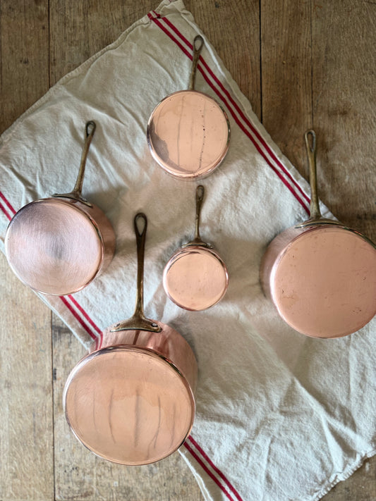 Vintage French Copper Saucepan Set – Five Pieces, Flawless interiors & ready to use