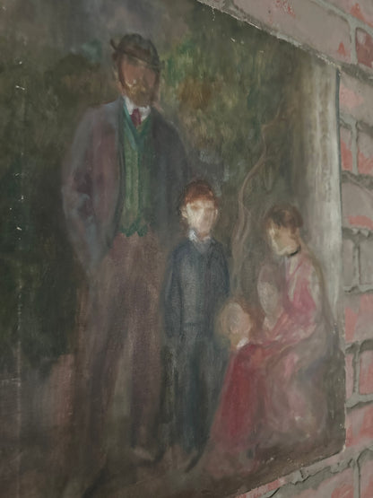Unique,  antique French oil on canvas | Family of Five