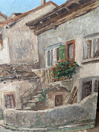 Vintage Oil on Board, Provençal Geraniums,