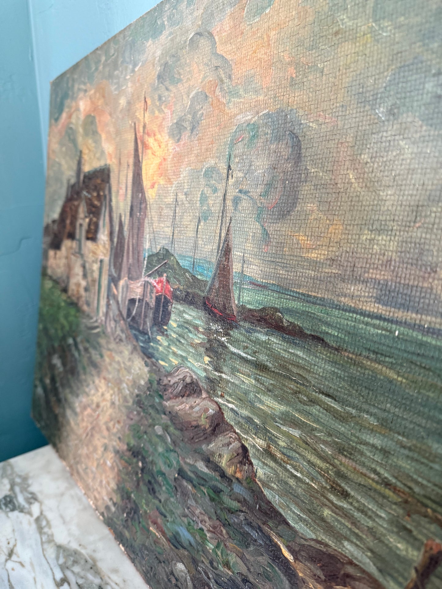 Mid-20th Century Harbor Scene Oil Painting – Signed by Pélissier
