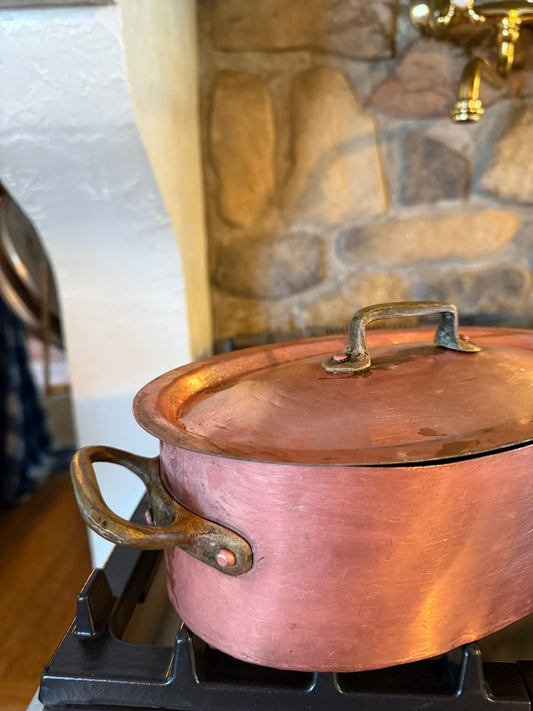 Vintage French Copper Casserole – 10” Stamped & Handcrafted