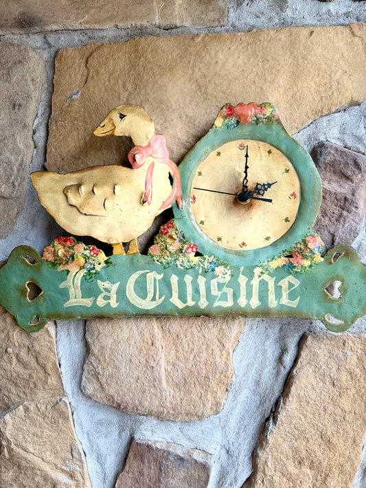 "La Cuisine" French Painted Metal Wall Clock – Battery Converted