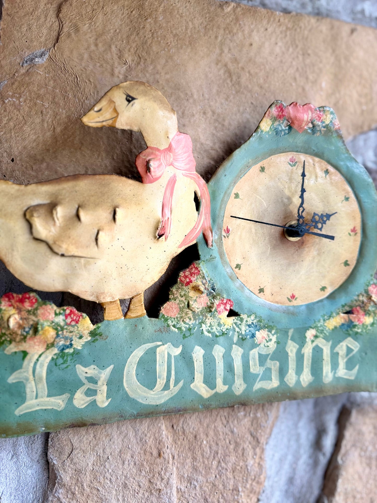 "La Cuisine" French Painted Metal Wall Clock – Battery Converted