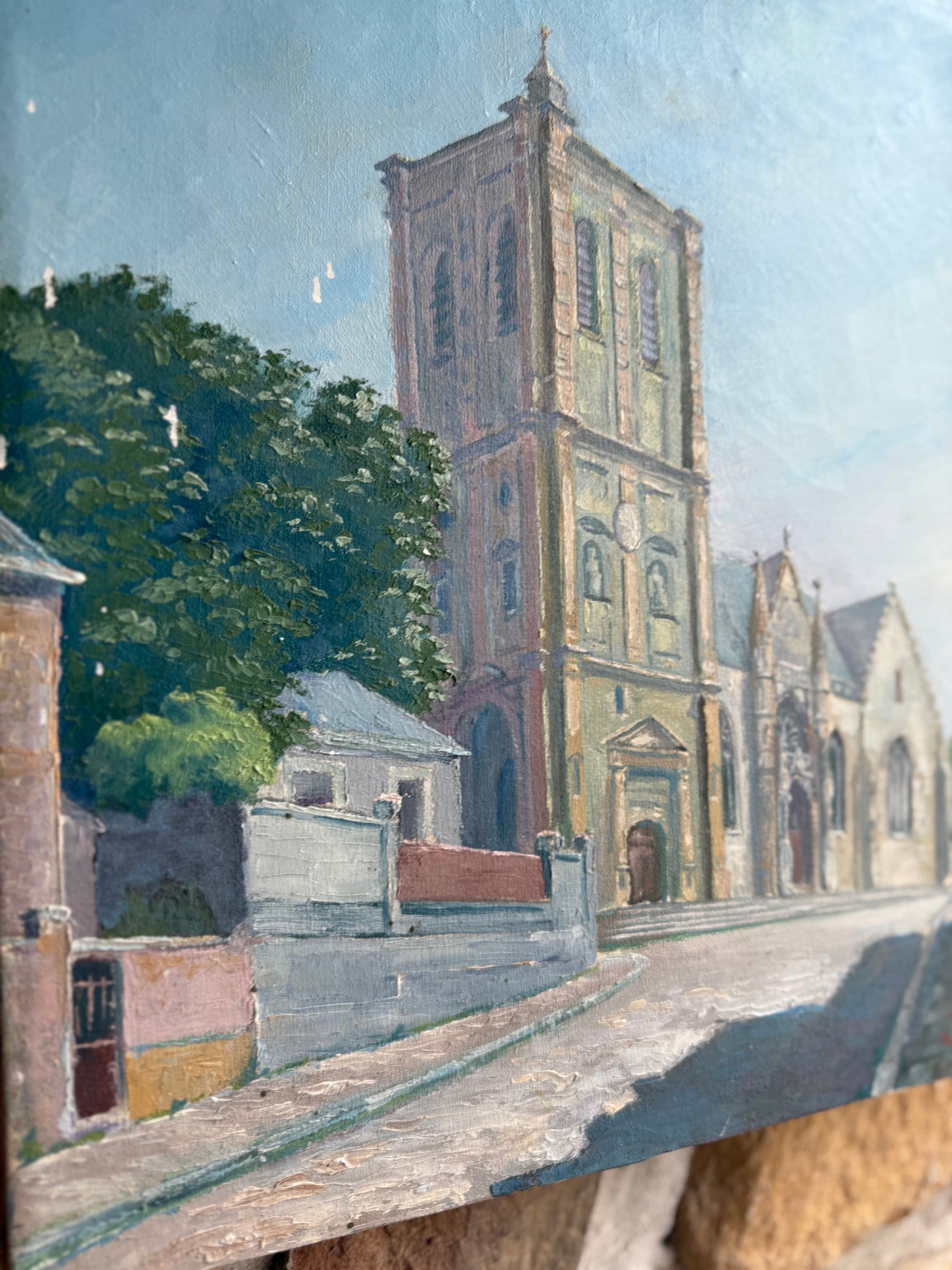 “Rue Carnot, Rethel” – French Cathedral Painting, Signed T.G.
