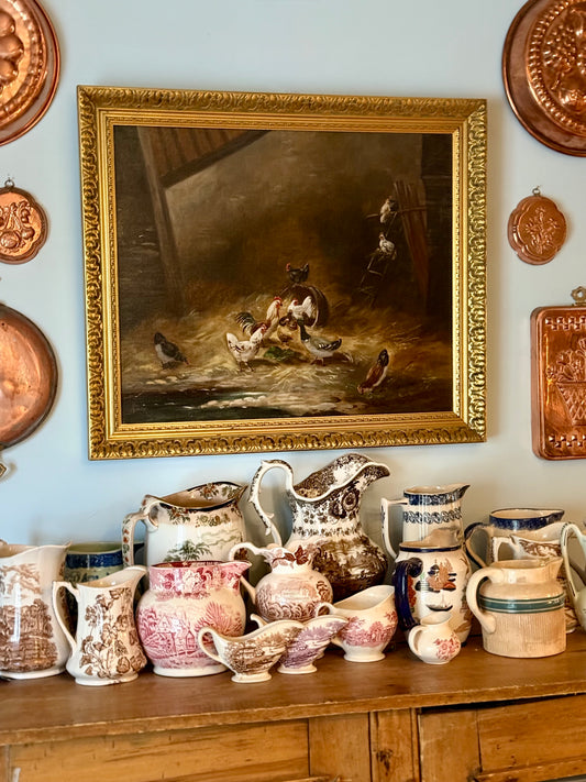 “Éveil du Poulailler” – Signed Antique Oil Painting of Barnyard Fowl