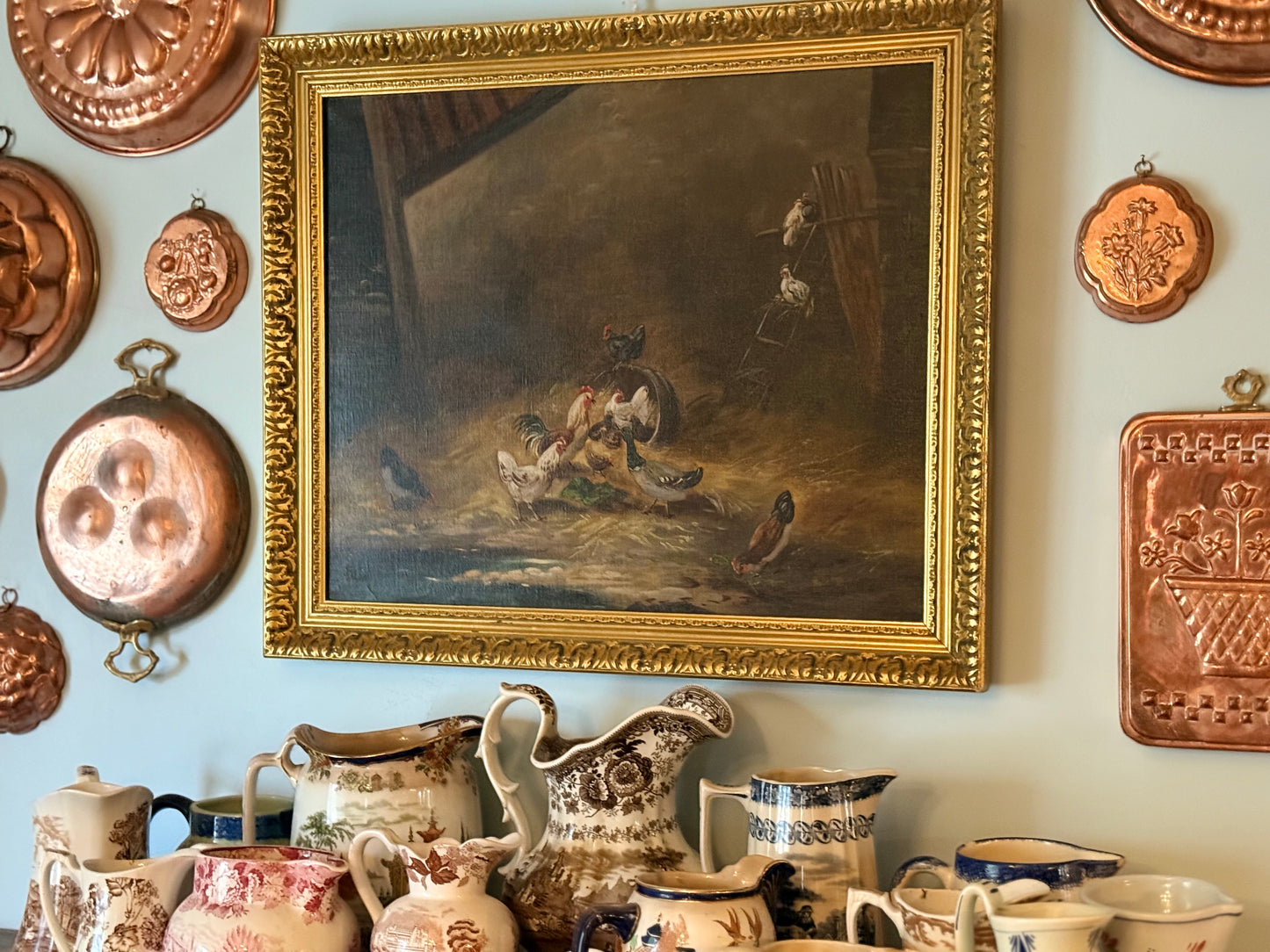 “Éveil du Poulailler” – Signed Antique Oil Painting of Barnyard Fowl