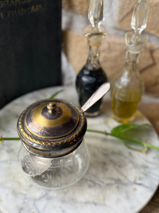 Petite Etched Glass Pot with Silver-Toned Lid