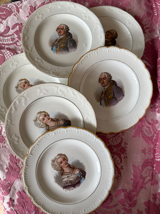 “Portraits de Cour” – Set of 6 French Revolutionary Porcelain Plates, Circa 1920