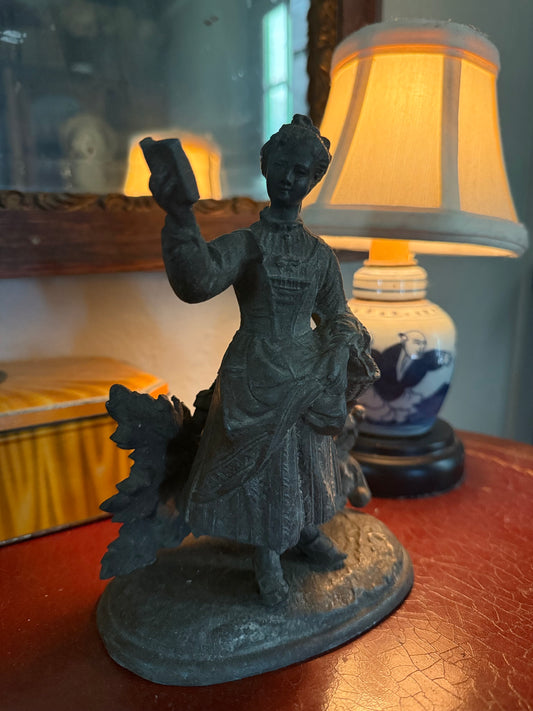 Antique French Spelter Statue – Lady with a Book
