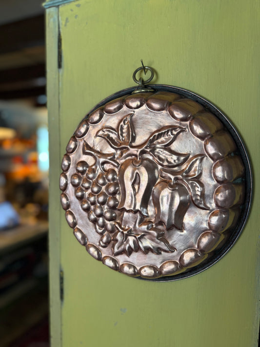 French Copper Mold with Fruit & Floral Relief – 12”