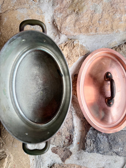 Oval French Copper Cocotte with Lid – Substantial Weight & Timeless Patina