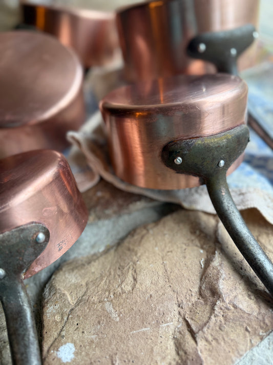 Heavy Vintage French Copper Saucepan Set (Set of 5)