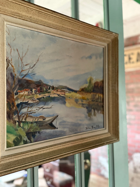 Framed French Landscape – “Stillness in Saintonge” Gouache on Board