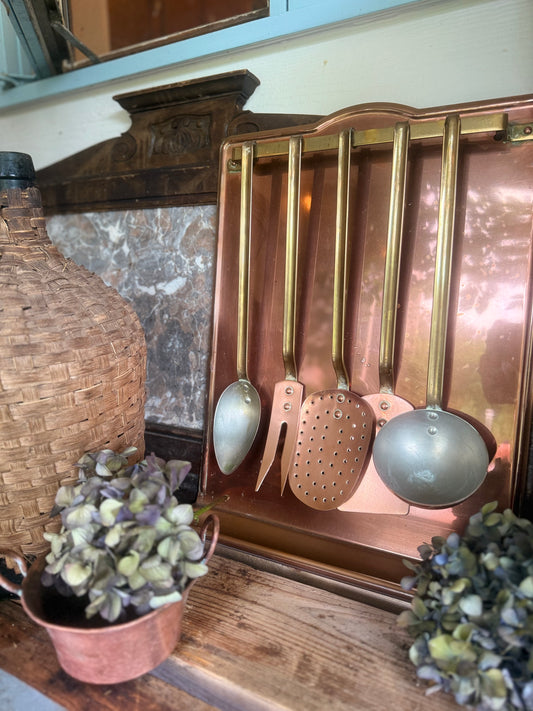 🇫🇷 Vintage French Copper &amp; Brass Utensil Rack